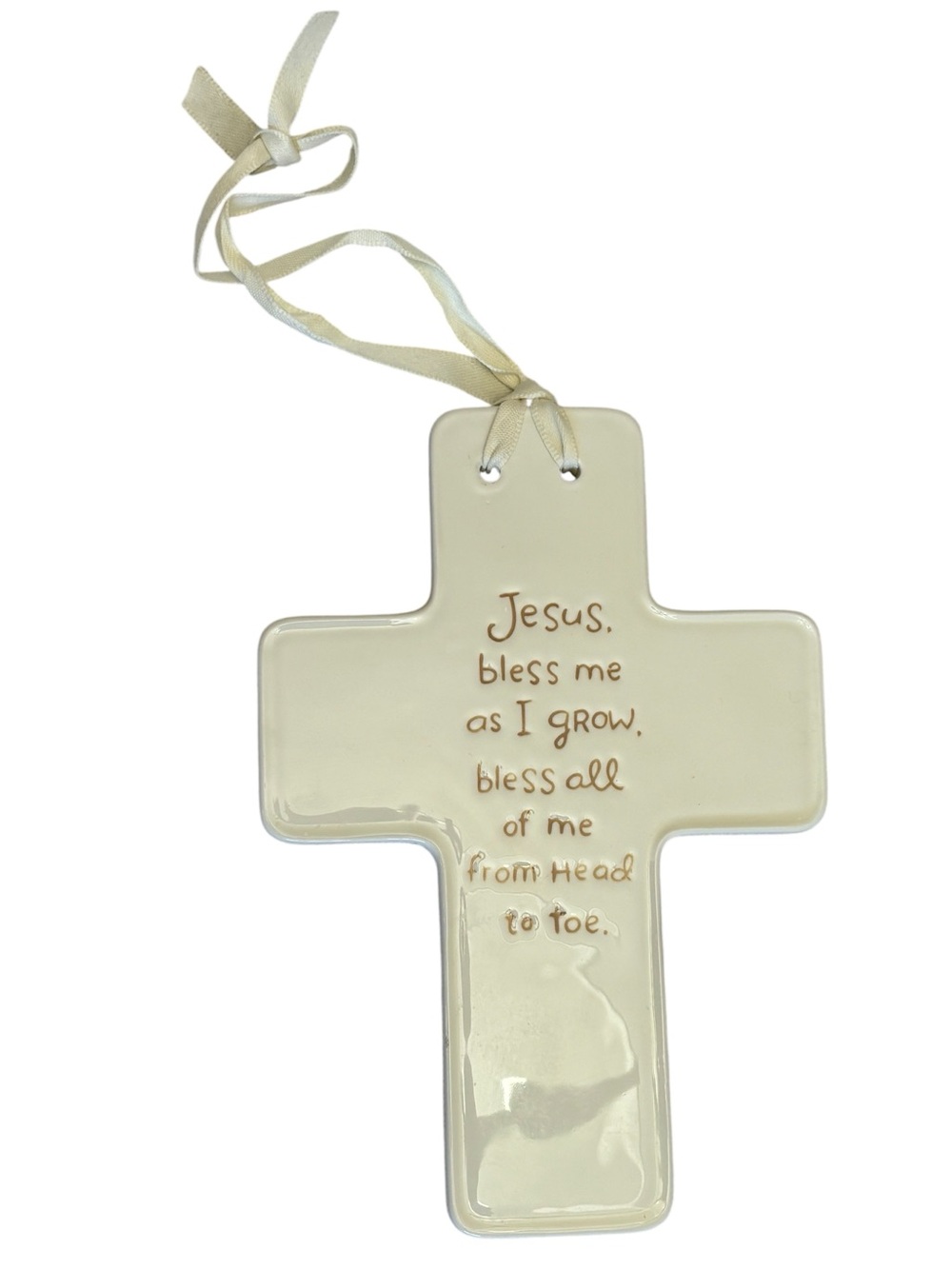 Hallmark Decorative White Ceramic Hanging Wall Cross With Inscribed Prayer